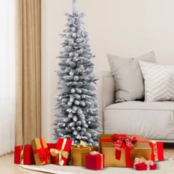 Bleistift Weihnachtsbaum mit Schnee Tannenbaum künstlich mit Beleuchtung 180 cm