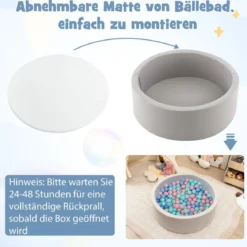 Bällebad mit 200 Bällen Bällepool 90 x 30 cm inkl. abnembare Bodenmatte Grau