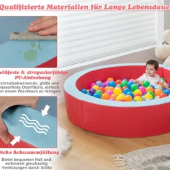 Bällebad mit 50 Ozeanbällen 113 x 113 x 26 cm rundes Ballbecken aus Schaumstoff Rot