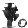 4 Blätter Schwarz Ofenventilator Kaminlüfter Ventilator mit USB