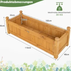 Blumenkasten aus Tannenholz Pflanzkasten mit 4-Ecken-Entwässerung 110 x 40 x 35 cm