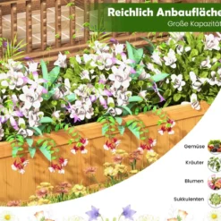 Blumenkasten aus Tannenholz Pflanzkasten mit 4-Ecken-Entwässerung 110 x 40 x 35 cm