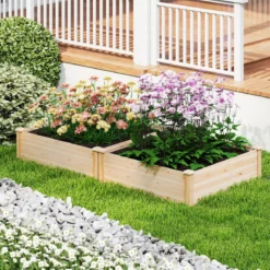 Blumenkasten Hochbeet Holz Pflanzkasten quadratisch Gartenbeet mit offenem Boden Pflanzbeet für Garten Rasen Terrasse Balkon 102 x 102 x 30 cm Natur