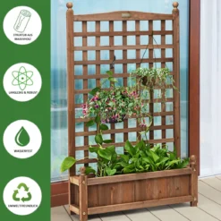 Blumenkasten mit Rankgitter Pflanzkasten Holz für Kletterpflanzen Hochbeet mit Spalier 64,5 x 28 x 120 cm Braun