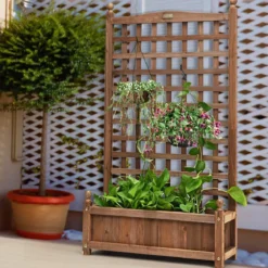 Blumenkasten mit Rankgitter Pflanzkasten Holz für Kletterpflanzen Hochbeet mit Spalier 64,5 x 28 x 120 cm Braun