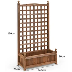 Blumenkasten mit Rankgitter Pflanzkasten Holz für Kletterpflanzen Hochbeet mit Spalier 64,5 x 28 x 120 cm Braun