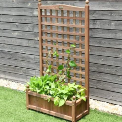 Blumenkasten mit Rankgitter Pflanzkasten Holz für Kletterpflanzen Hochbeet mit Spalier 64,5 x 28 x 120 cm Braun
