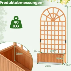 Blumenkasten mit Rankgitter & Spalier & Entwässerung Gartenspalier für Kletterpflanzen Braun
