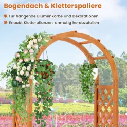 Blumenkasten mit Rankgitter Hochbeet mit Spalier & Gebogendach Rosenbogen mit Pflanzkasten Holz 83 x 36 x 146 cm Braun