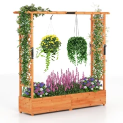 Blumenkasten mit Rankgitter & Hängendem Dach Pflanzkasten Hochbeet Pflanzkübel Orange