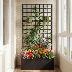 Blumenkasten mit Rankgitter Pflanzkübel mit Sichtschutz 180cm Pflanzkasten mit Spalier