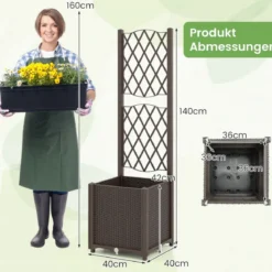 Blumenkasten mit Rankgitter Pflanzkasten für Kletterpflanzen 40 x 40 x140 cm Grau/Kaffee