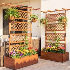 Blumenkasten mit Rankgitter & Dach Pflanzkübel mit Sichtschutz Tannenholz Pflanzkasten Hochbeet