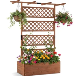 Blumenkasten mit Rankgitter & Dach Pflanzkübel mit Sichtschutz Tannenholz Pflanzkasten Hochbeet
