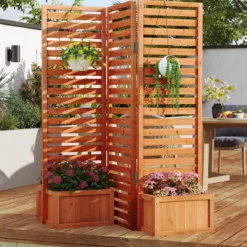 Blumenkasten mit Sichtschutz & Klappbarem Spalier Hochbeet 2 Pflanzkästen mit Ablauflöchern