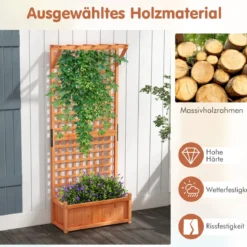 Blumenkasten mit Spalier & Dach & Rankgitter & Drainagelöchern Pflanzkasten 75 x 33 x 181 cm
