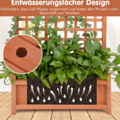 Blumenkasten mit Spalier & Dach & Rankgitter & Drainagelöchern Pflanzkasten 75 x 33 x 181 cm