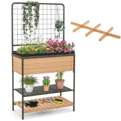 Blumenkasten mit Spalier & 2 Stufigen Regalen & Abnehmbarer Trennwand 80 x 38 x 150 cm