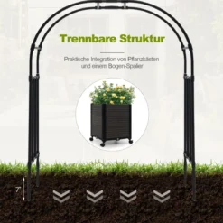 Blumenkasten Rosenbogen Spalier 2 Pflanzkästen auf Rollen Gartenpergola Gartenbogen Metall 200 x 42 x 200 cm Schwarz