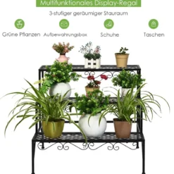 Blumenregal 3-Stufiger Metall-Pflanzenständer 70 x 60 x 60 cm Schwarz