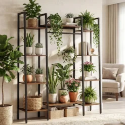 Blumenständer mit Wachstumslicht aus Holz & Metall 10 Ebenen Pflanzenständer Pflanzenregal