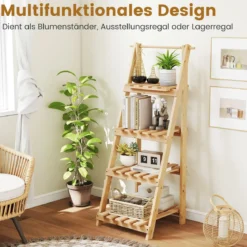 Blumentreppe klappbar Leiterregal mit 4 Ablagen Blumenregal aus Tannenholz Pflanzleiter Pflanzenregal Blumenständer Natur 52 x 38 x 109 cm