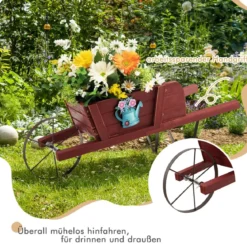 Blumenwagen mit 9 Magnetischen Zubehörteilen & 1 Eisenrad & 2 Griffen Pflanzwagen Blumenkarre Rot