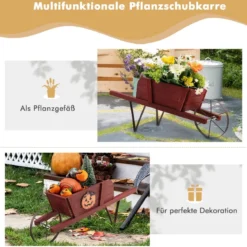 Blumenwagen mit 9 Magnetischen Zubehörteilen & 1 Eisenrad & 2 Griffen Pflanzwagen Blumenkarre Rot