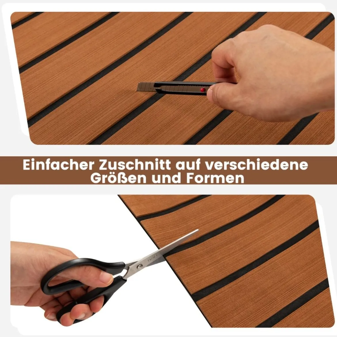 Bodenbelag für Boote Selbstklebend aus EVA-Schaumstoff Rutschfest 240 x 90 cm Braun
