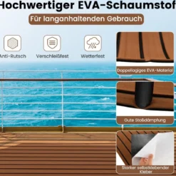 Bodenbelag für Boote Selbstklebend aus EVA-Schaumstoff Rutschfest 240 x 90 cm Braun