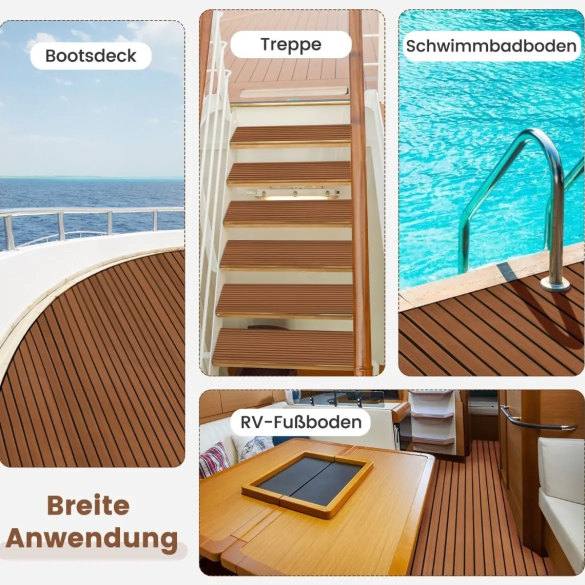 Bodenbelag für Boote Selbstklebend aus EVA-Schaumstoff Rutschfest 240 x 90 cm Braun