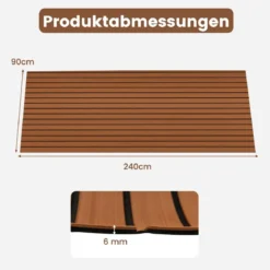 Bodenbelag für Boote Selbstklebend aus EVA-Schaumstoff Rutschfest 240 x 90 cm Braun