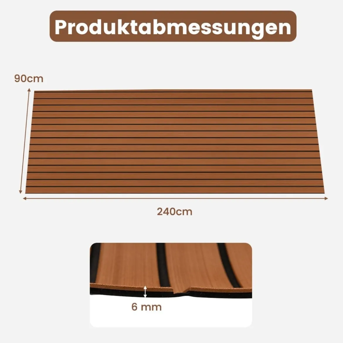 Bodenbelag für Boote Selbstklebend aus EVA-Schaumstoff Rutschfest 240 x 90 cm Braun