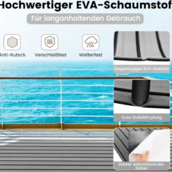 Bodenbelag für Boote Selbstklebend aus EVA-Schaumstoff Rutschfest 240 x 90 cm Grau