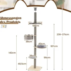 Boden bis Decke Kratzbaum mit 236-271 cm verstellbarer Höhe 5-stufiger Katzenkratzbaum mit Plattform Grau