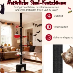 Boden bis Decken Katzenbaum 245-300 cm verstellbar 5-stöckiger Kratzbaum mit Katzenhöhle Schwarz