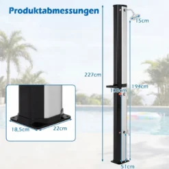 Bodenelement für Solardusche WPC + 60L Solardusche inkl. Abdeckung Gartendusche Set Schwarz