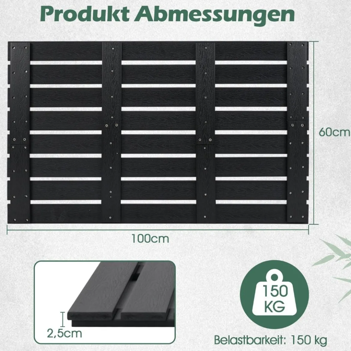 Bodenelement für Solardusche WPC + 60L Solardusche inkl. Abdeckung Gartendusche Set Schwarz