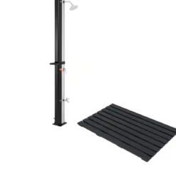 Bodenelement für Solardusche WPC + 60L Solardusche inkl. Abdeckung Gartendusche Set Schwarz