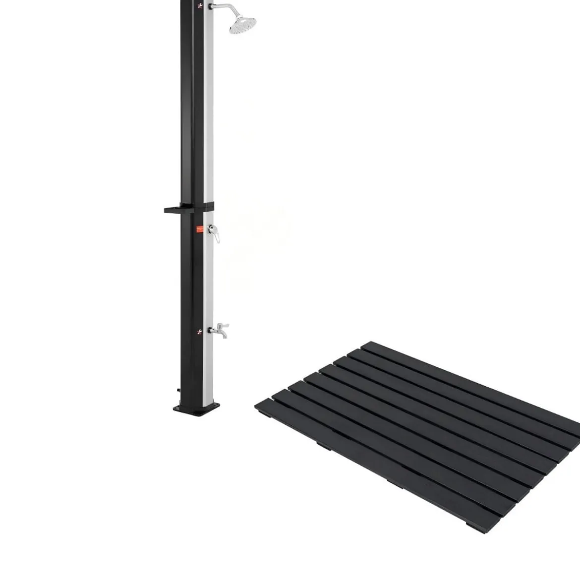 Bodenelement für Solardusche WPC + 60L Solardusche inkl. Abdeckung Gartendusche Set Schwarz