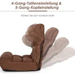 Boden-Klappstuhl 4-Fach Verstellbares Gaming-Bodensofa mitRückenlehne Kaffee