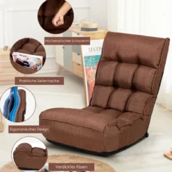 Boden-Klappstuhl 4-Fach Verstellbares Gaming-Bodensofa mitRückenlehne Kaffee