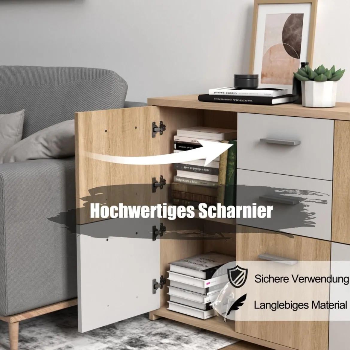 Bodenschrank mit großem Fassungsvermögen 2 Schubladen und 5 Türen bequeme Griffe und rutschfeste Untersetzer hölzerner Lagerschrank