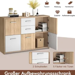 Bodenschrank mit großem Fassungsvermögen 2 Schubladen und 5 Türen bequeme Griffe und rutschfeste Untersetzer hölzerner Lagerschrank