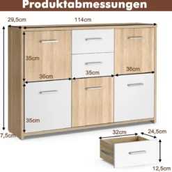 Bodenschrank mit großem Fassungsvermögen 2 Schubladen und 5 Türen bequeme Griffe und rutschfeste Untersetzer hölzerner Lagerschrank