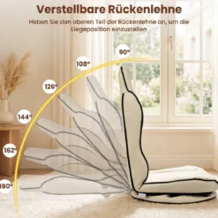 Bodensessel 360° Drehbar Klappbarer Bodenstuhl mit Verstellbarer Rückenlehne 59 x 56 x 77 cm Beige