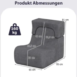 Bodensessel für Erwachsene Lazy Sofa mit abnehmbarem Kopfstütze waschbarer Eisveloursbezug Grau