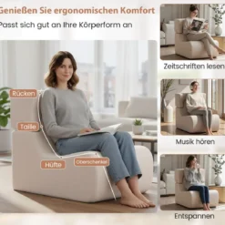 Bodensessel für Erwachsene Lazy Sofa mit abnehmbarem Kopfstütze waschbarer Eisveloursbezug Beige