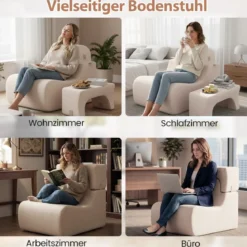 Bodensessel für Erwachsene Lazy Sofa mit abnehmbarem Kopfstütze waschbarer Eisveloursbezug Beige
