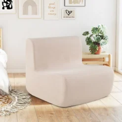Bodensessel mit Rückenlehne & Weichem Samt & Ergonomischer Unterstützung Bodenstuhl Beige